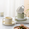 Ins Nordic Cup and Saucer Ceramic Mug Set Creative Vertical Grain Milk Cup Wholesale