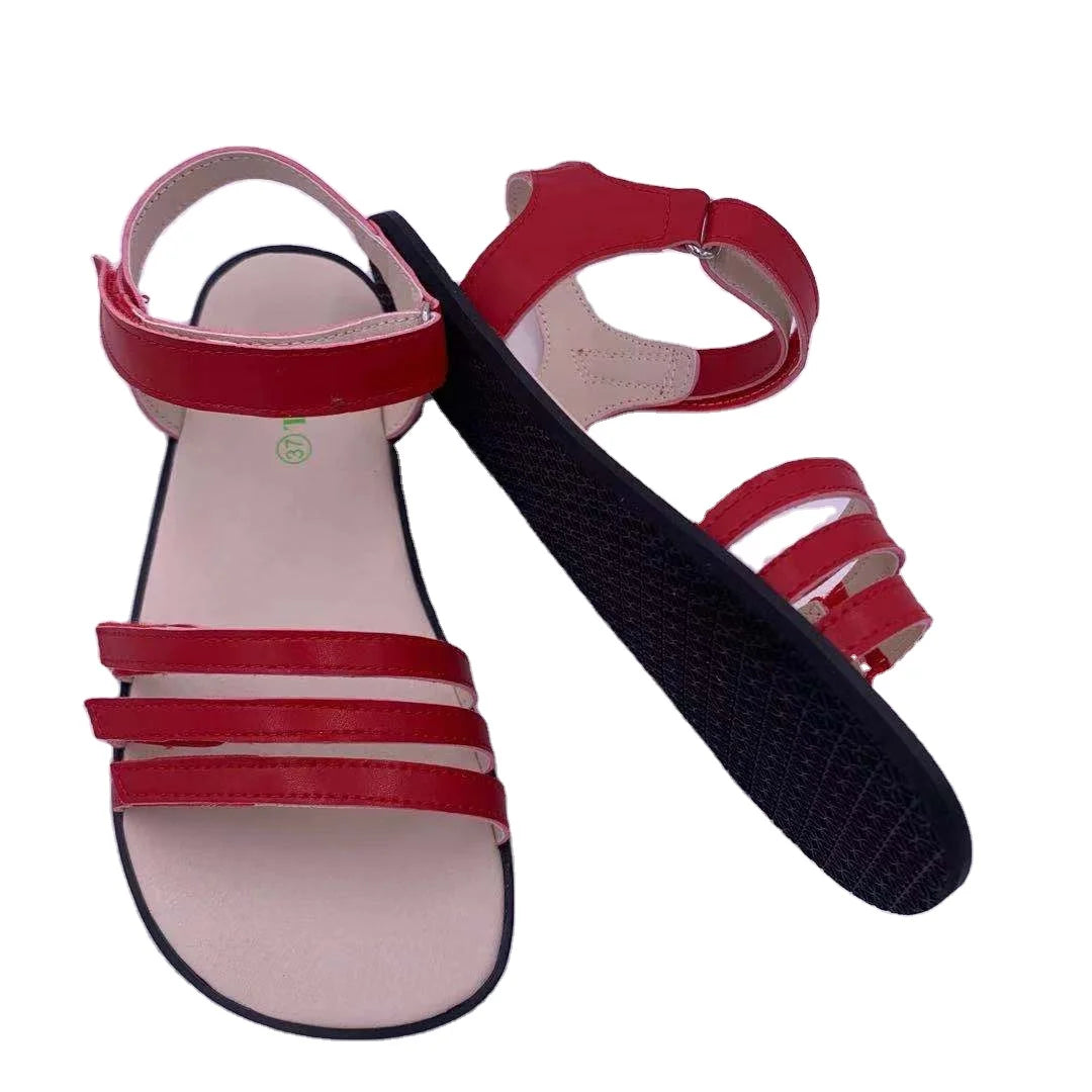 TipsieToes Women's Barefoot Cross Style Black Genuine Leather Flat Slides Sandals Breathable Shoes for Spring Season