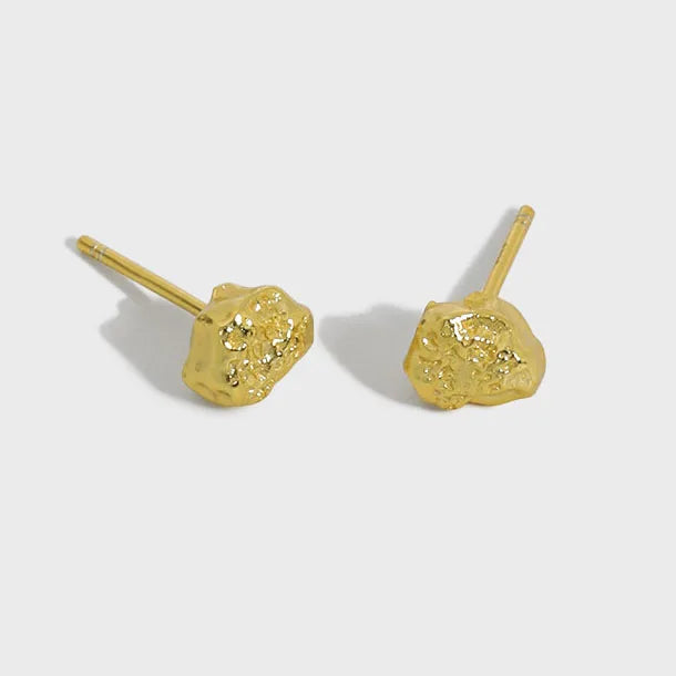 Personality Chunky Lava 18K Gold Plated 925 Sterling Silver Earrings Posts Natural Abstract Artistic Irregular Silver Earrings