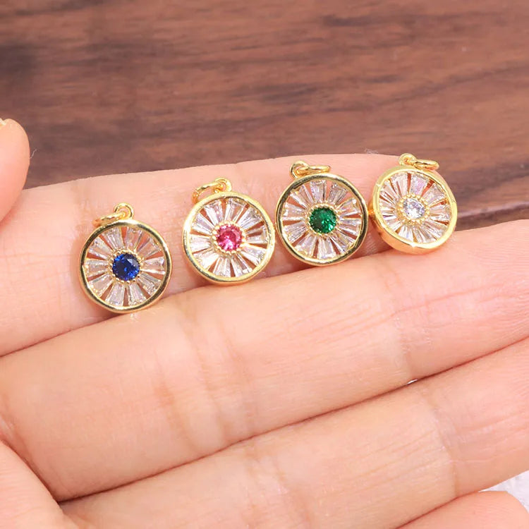 CZ8646 Mini Minimal Gold Plated CZ Bagutte Daisy Floral Flower Charms for Necklace Jewelry Accessories Making