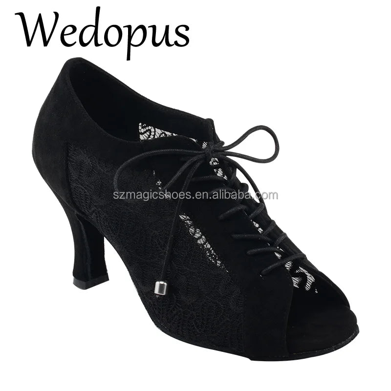 Customized Wedopus Ankle Black Boot Dance Shoes with Lace