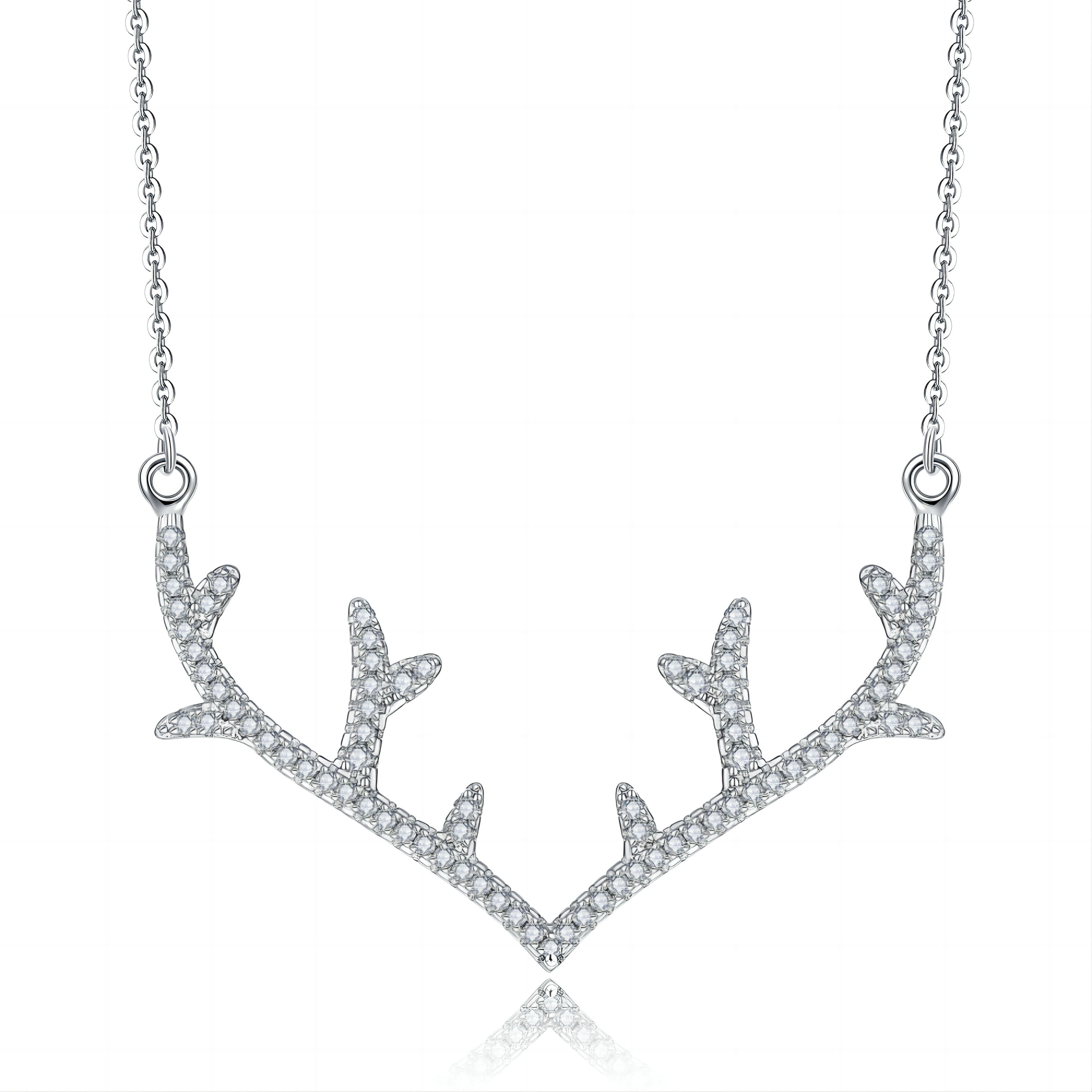 S925 Sterling Silver High Quality One Deer Antler Necklace Female Clavicle Chain Jewelry Christmas Gift