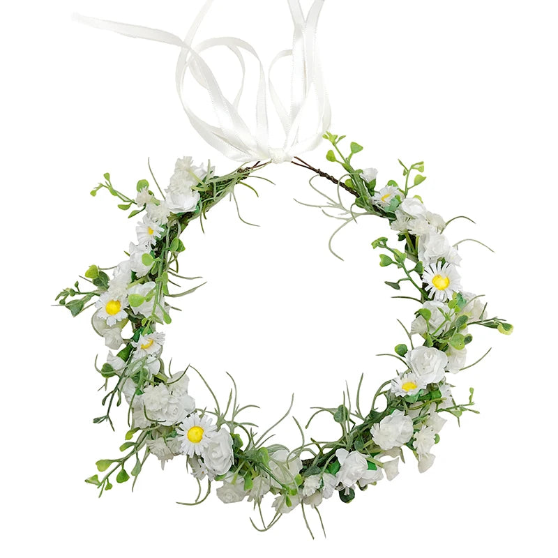 Sweet Style White Daisy Floral Flower Headband Crown for Female Garland Headdress for Party Wedding Photos Hair Accessories