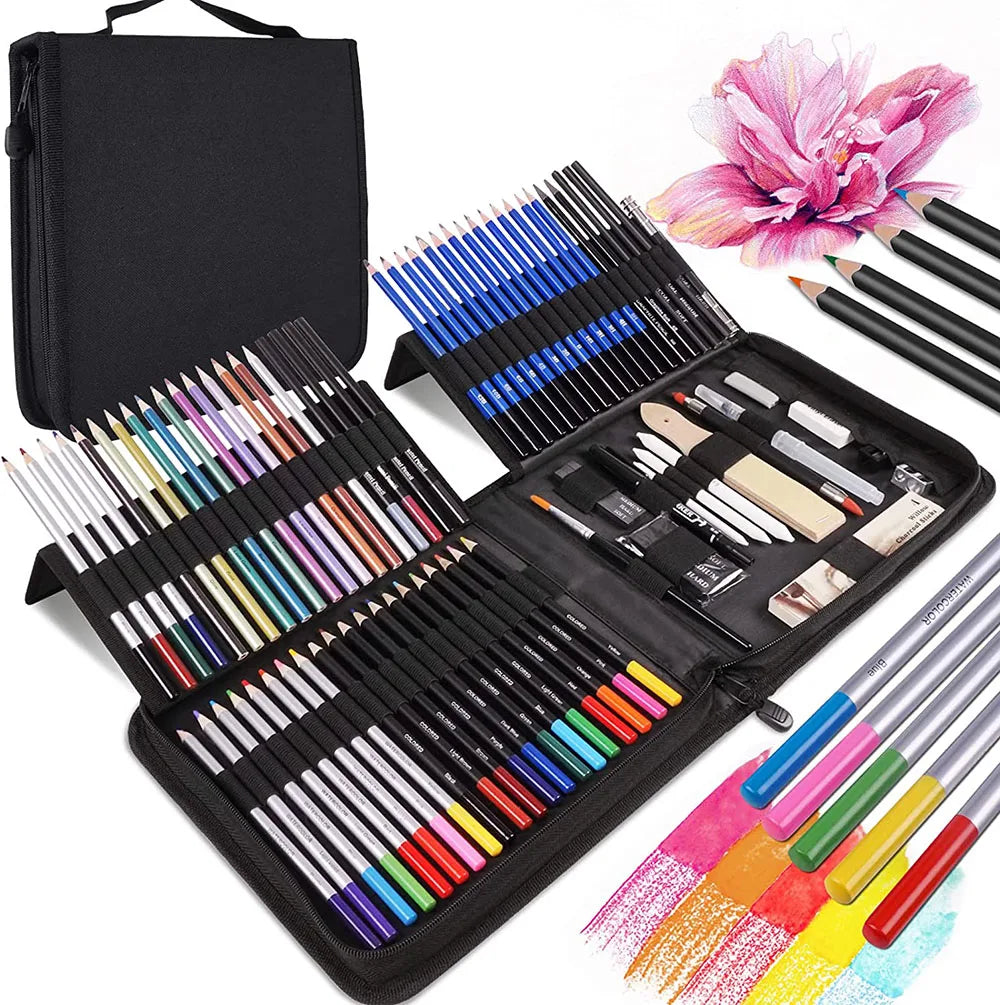 Bview Art Premium Quality 83 Pieces Drawing Sketching Pencils Kit with Color Graphite Charcoal Watercolor Pencil