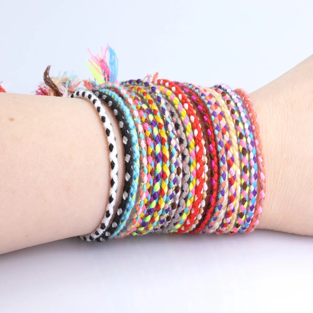 Popular Ethnic Style Bracelet Adjustable Braided Hand Rope Couple Tassel Bracelet Cotton Thread Bracelet for Women Men