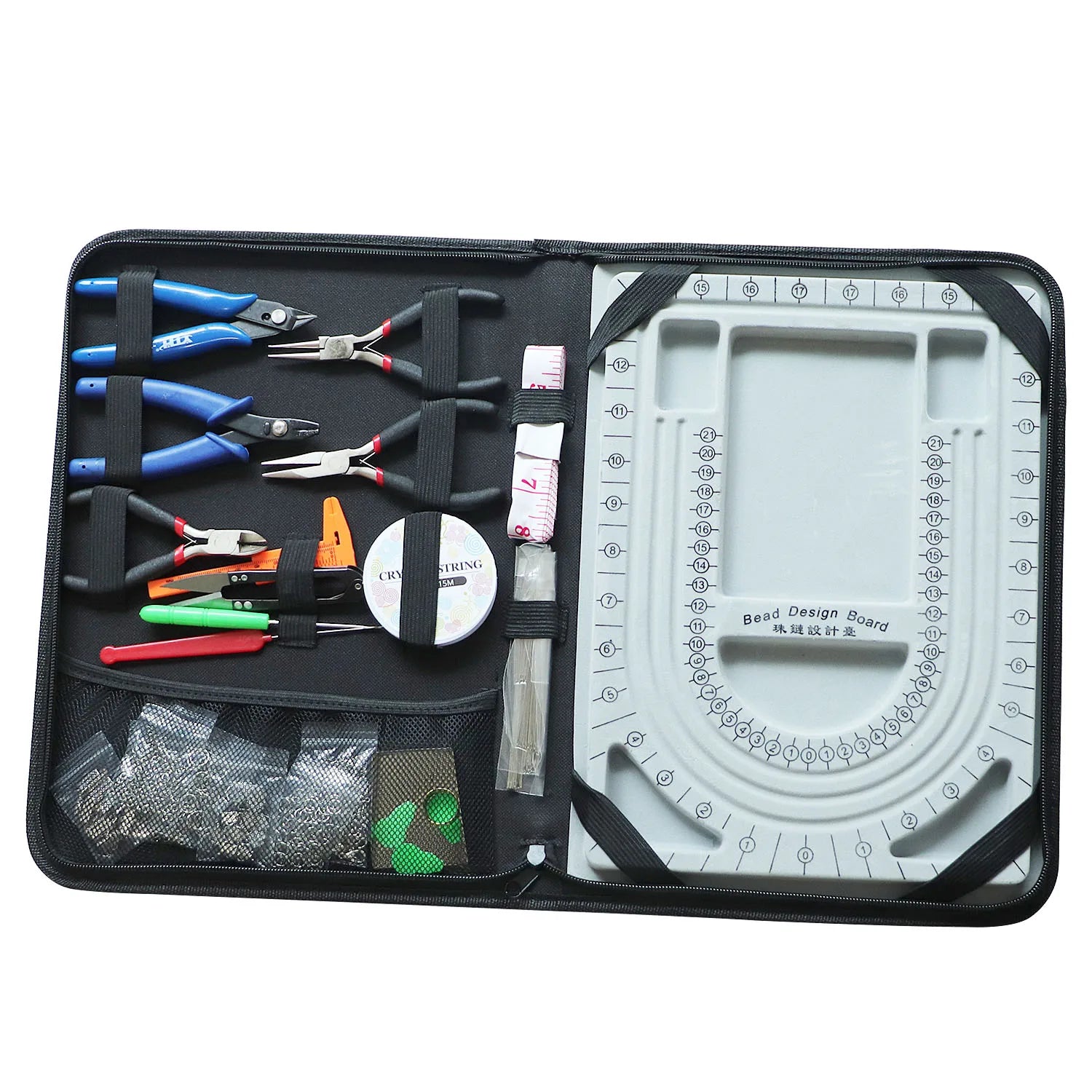 Jewelry Making Tool Kit Wire Cutter Round Nose Pliers Side Cutting Pliers Scissor Vernier Tape Measure Beading Tweezers Awls