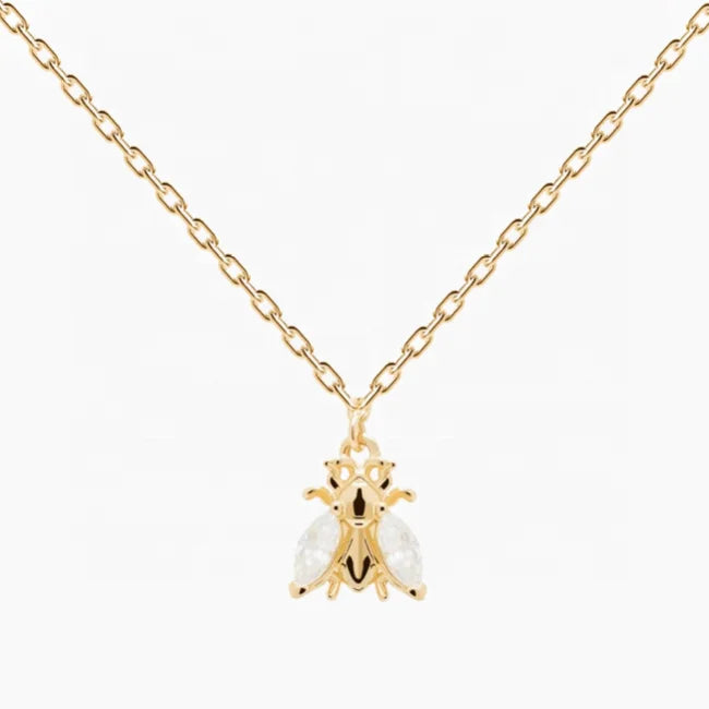 LOZRUNVE Gold Pave Eye CZ Mini Buzz Pendant Necklace 925 Silver