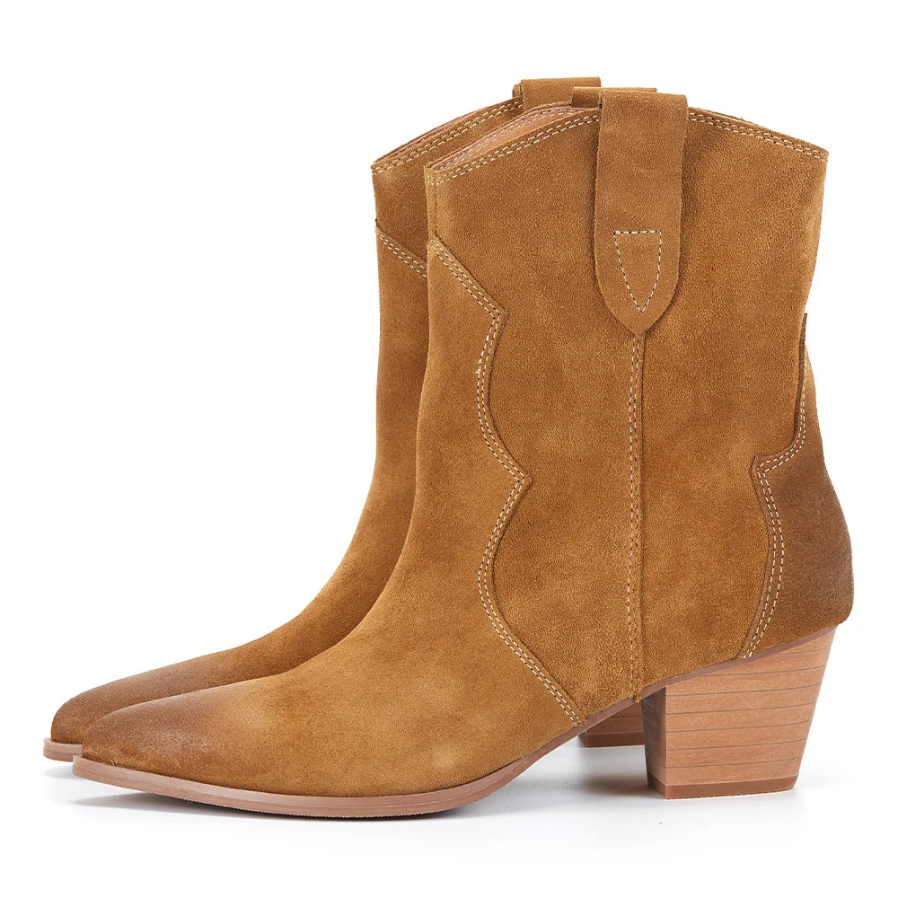 2024 Handmade Top Grade Suede Women's Mid-Calf Chunky Ankle Boots Low Heel Platform Slip-On Rear Booties for Winter