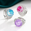 New Quality High-end Brass Gold-plated 14mm Rose Zircon Cut Multi-color Women's Luxurious Open Jewelry Ring