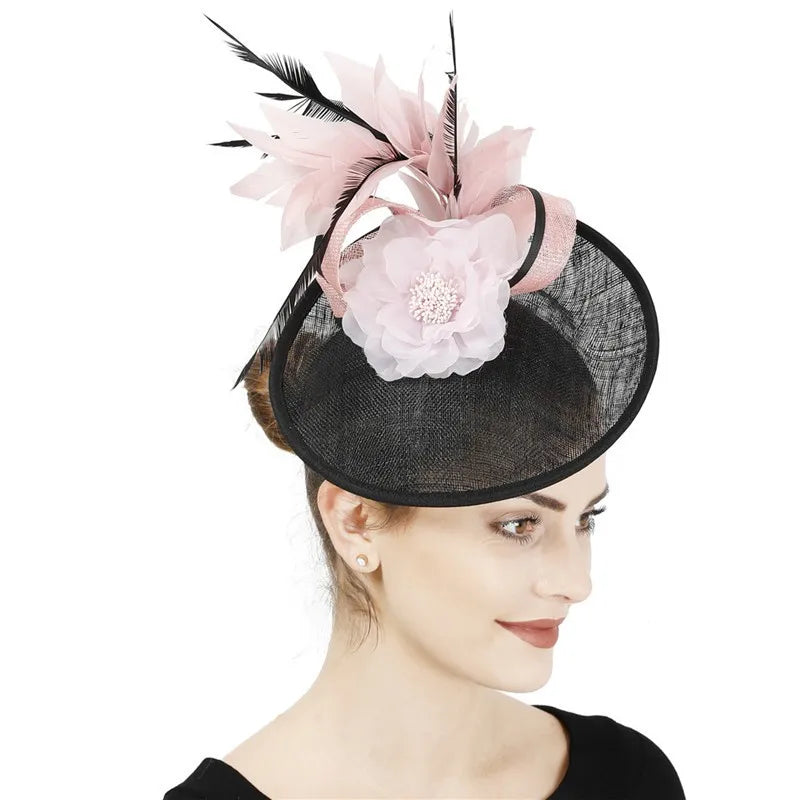 Fashion Ladies Girls Retro Sinamay Tea-Party Fascinators for Women Formal Hats Kentucky Derby Hat Feather Wedding Cocktail Hat