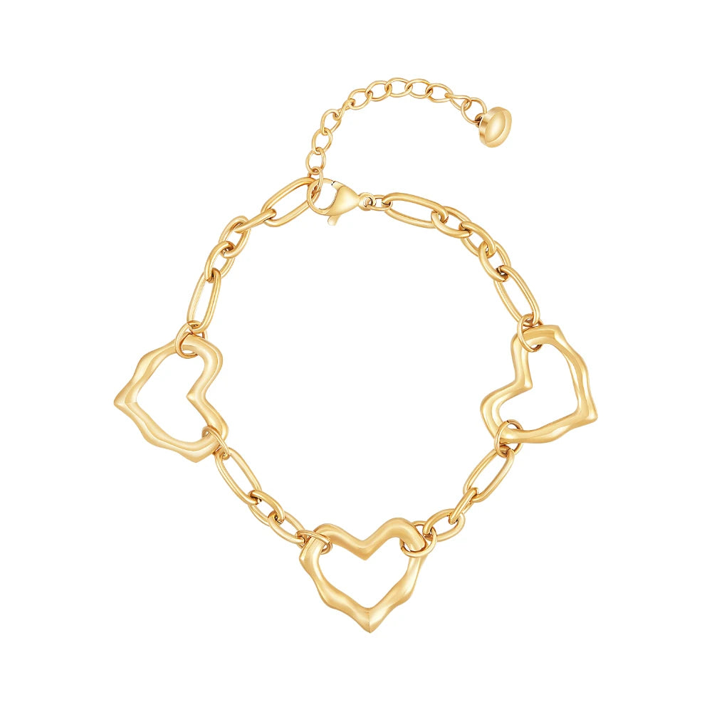 Latest 18K Gold Plated Stainless Steel Jewelry Sets Irregular Love Heart Chain Fashion for Women Accessories Bracelet B242399