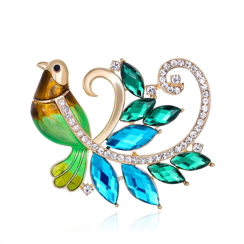Jachon Ladies Fashion Green Phoenix Animal Noble Evening Dress Pearl Brooch Pin Jewelry