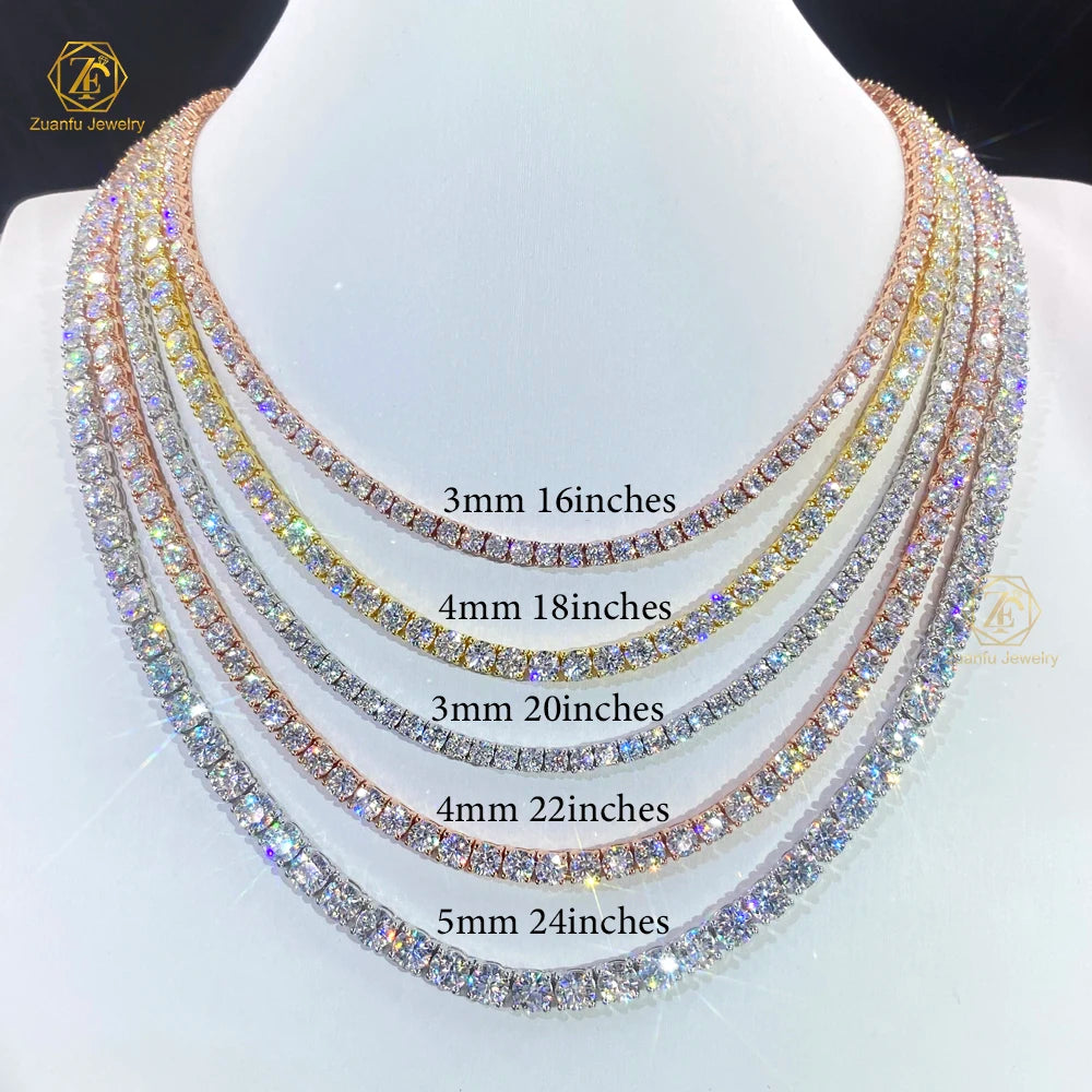 Trendy 925 Silver Fine Chain Necklace Good Quality and Low Price 2mm 3mm 4mm 5mm VVS Moissanite Tennis Chains