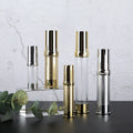 5ml 10ml 15m 20ml 30ml Luxury Gold and Silver AS Airless Pump Lotion Bottle and PP Spray Bottle with Black Cap Cosmetic Package