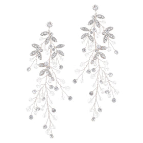 Wholesale Handmade Silver Plated Crystal Rhinestone Flower Design Women's Bridal Wedding Drop Stud Earrings