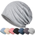 Custom Logo Soft Solid Color Single Layer Curled Slouchy Jersey Beanie Hat Cotton Knitted Chunky Cap