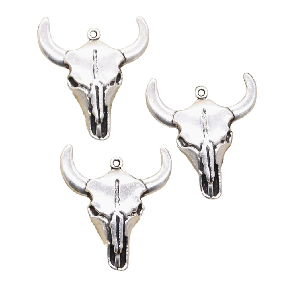 Charms Yak Skull Bull Head 32x28mm Handmade Making FitVintage Tibetan Silver Color PendantsDIY for Bracelet Necklace