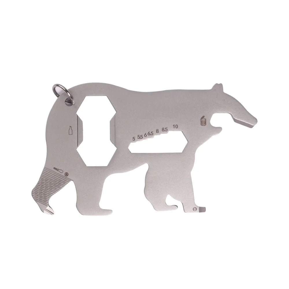 Custom Produce Stainless Steel 420 Black/Silver Polar Bear Shape Keychain Bottle Opener with Hex Wrench & Pry Tool