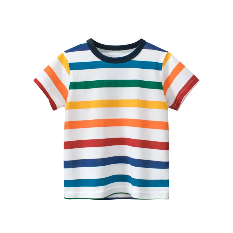 Factory Wholesale Summer Rainbow Striped Children's Short-sleeved T-shirt Boy' Clothing