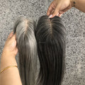 Full Hand Tied Silk Base With Clips Virgin Cuticle Aligned European Russian Raw Virgin Human Hair Gray Topper