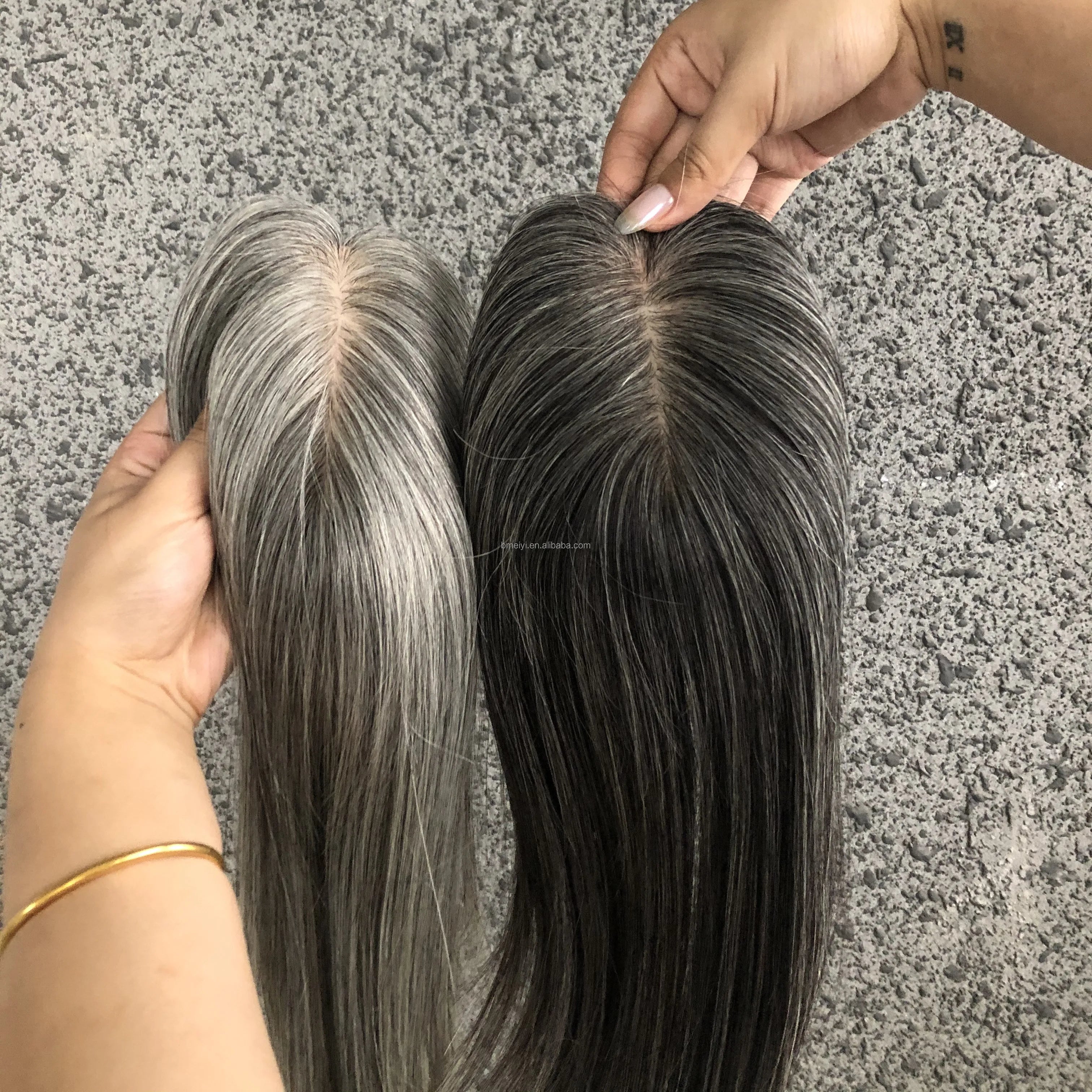 Full Hand Tied Silk Base With Clips Virgin Cuticle Aligned European Russian Raw Virgin Human Hair Gray Topper