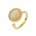 New Ins 16mm Copper Opal Rotatable Ring Cat Eye Stone Gold Inlaid White Diamond Opening Decompression Copper Ring Finger Rings