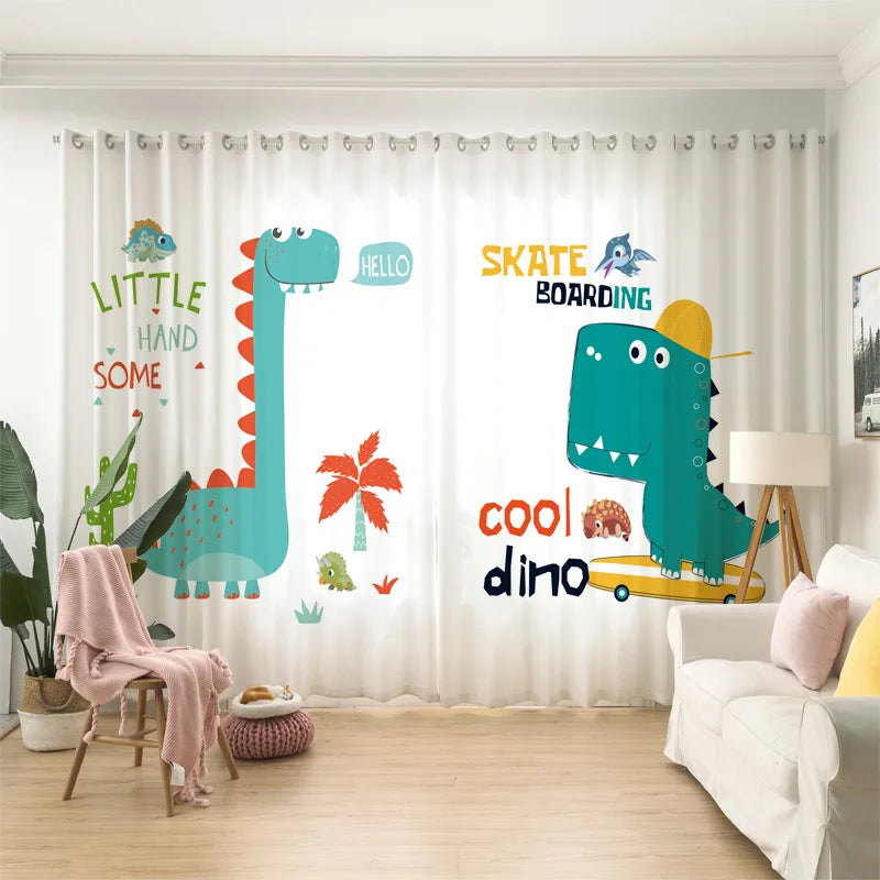Cartoon Style Jurassic Park Dinosaur Pattern Printed Curtains Kids Room Theme Bedroom Blackout Curtains