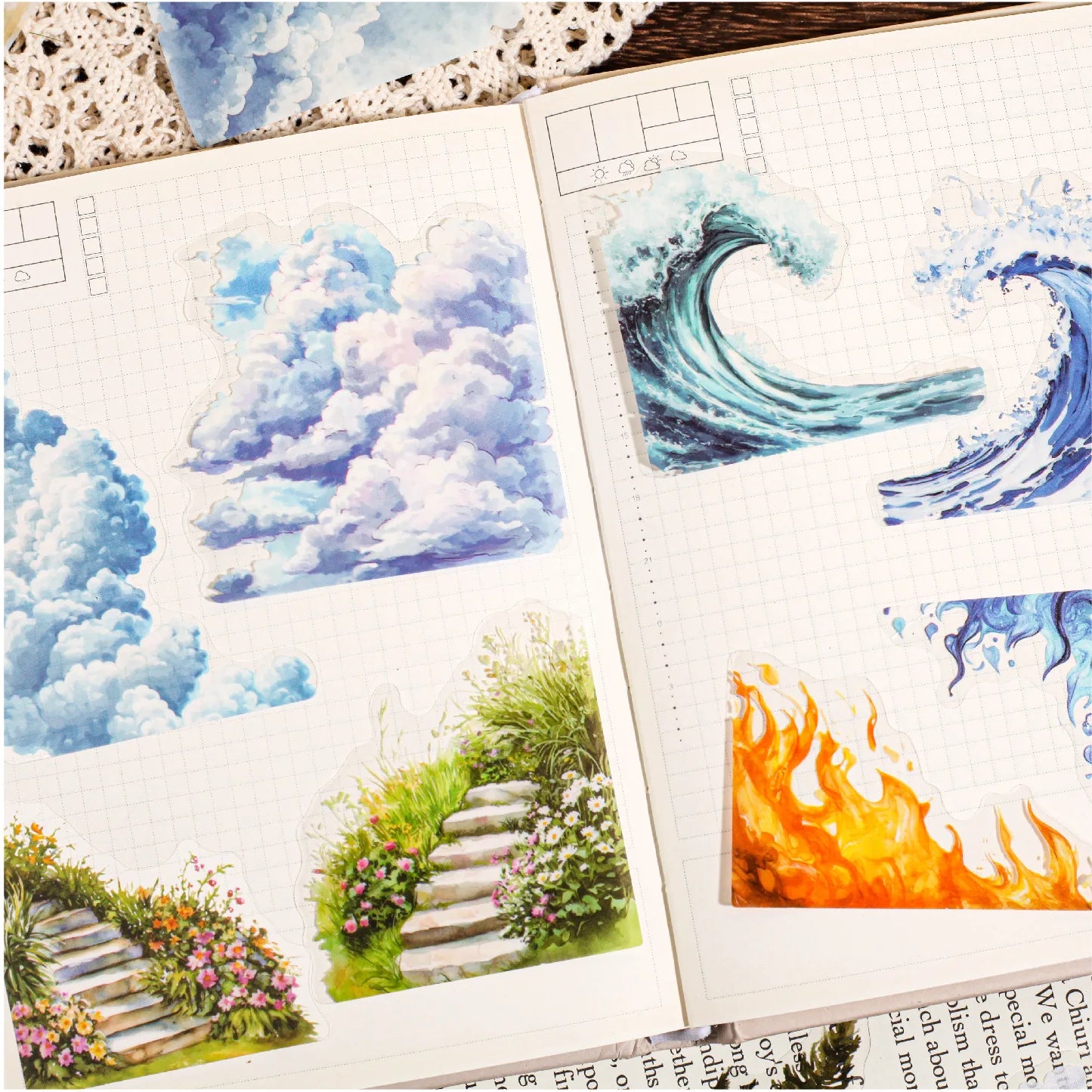 20 Sheets Per Pack PET Corner Stickers Nature Series Natural Scenery Handbook Decorative Material Stickers
