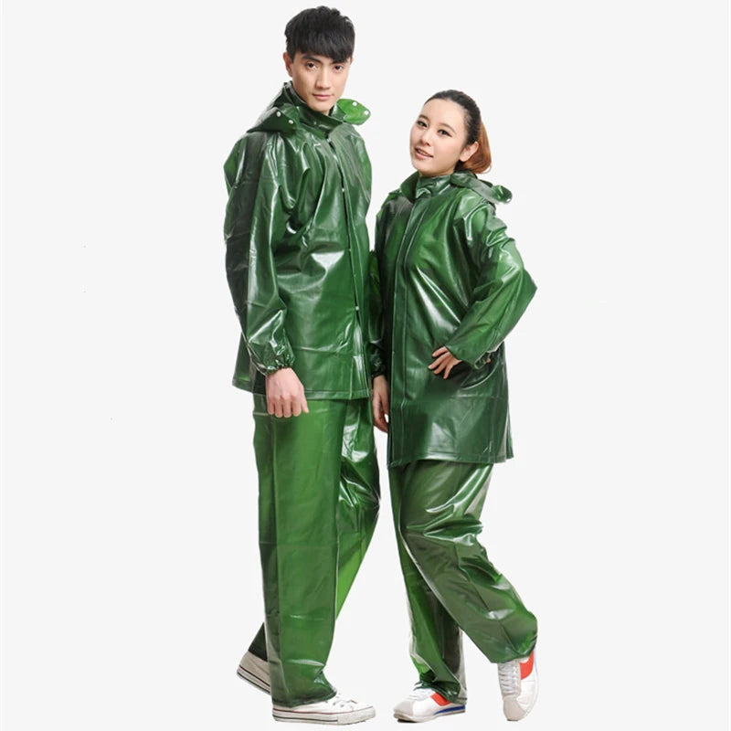 New PVC Film Olive Green Unisex Split Waterproof Windproof Free Size Hiking Camping Work Protection Raincoat Suit