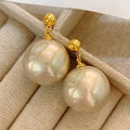 Luxury Shiny Champagne White Large Size Pearl Earrings Women Europe America Exaggerated 20mm Big Pearl Dangle Earrings 2024