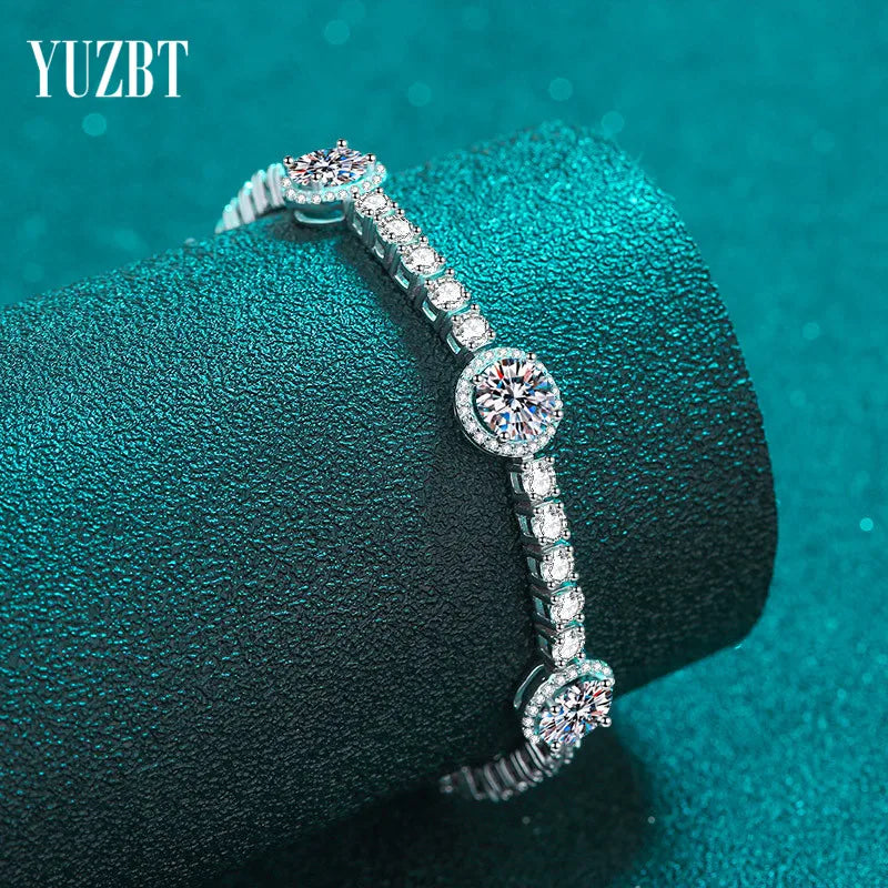 Silver 925 Original Round Excellent Cut Diamond Test Past All Micro Stones D Color Moissanite Bracelet Chain for Women Wedding