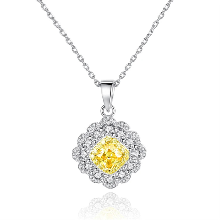 Luxury Fine Jewelry Flower Shape Gemstone Pendant 925 Sterling Silver White Gold Plated Zircon Diamond Necklace