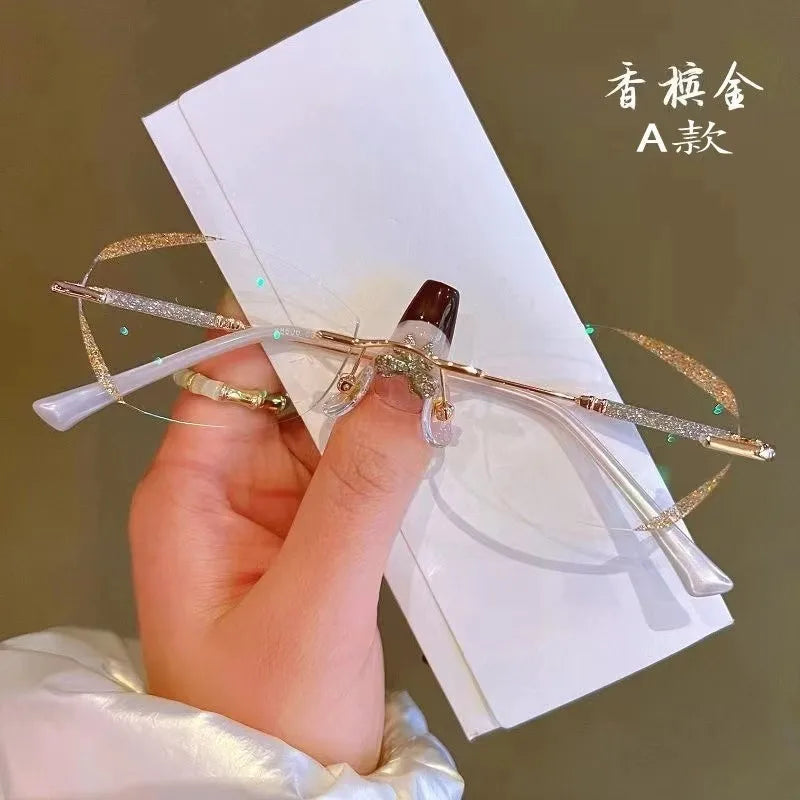 Elegant Presbyopia Frameless Cut Edge HD Anti-blue Light Middle-aged and Elderly Fashion Female Reading Glasses