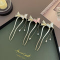 Chinese U Shape Hair Stick Women's Shell butterfly Hairpin Elegant Temperament U-shaped Double-insert Tassel Hairpin