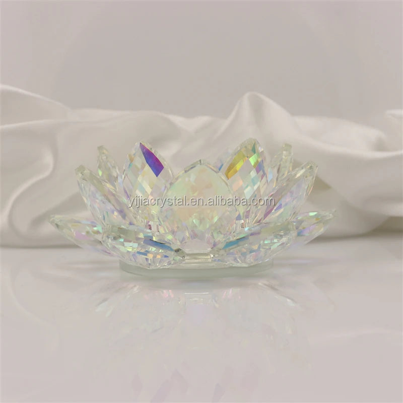 Glass Lotus Flower Candle Holderlotus Shaped Candlestick Clear K9 Crystal 100mm Diameter Home Decoration Cube Bowl 1 Color 350g