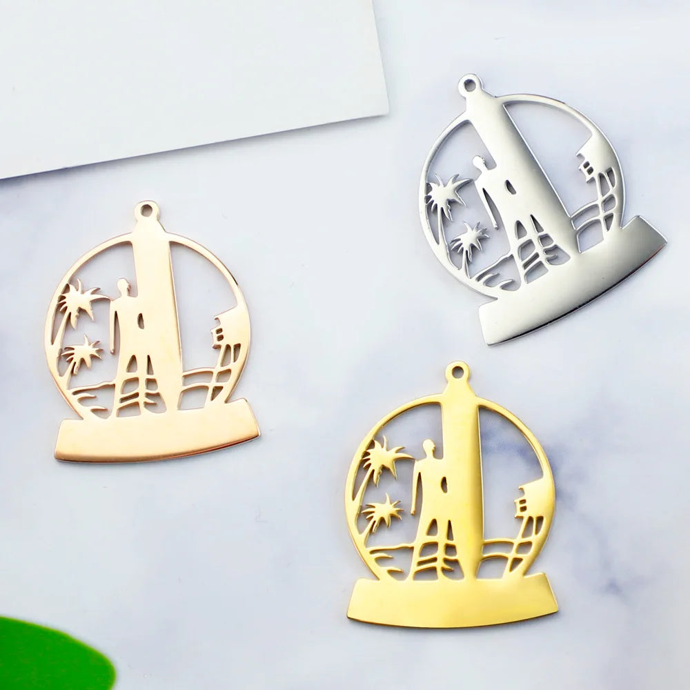 New Stainless Steel Jewelry Pendants Surfboard Hollowed Out Components for Children's Jewelry Making