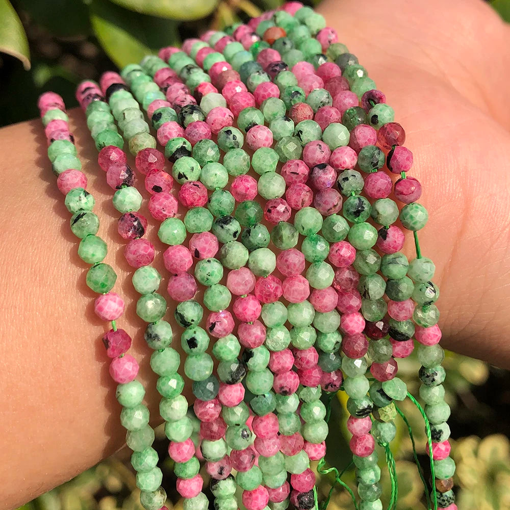 Wholesale Round 2/3/4mm Faceted Red Green Color Rubys Zoisite Stone Beads for Jewelry Making DIY
