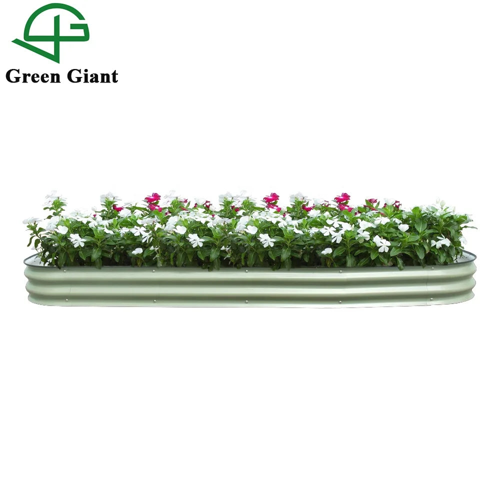 Outdoor Gardening Planter Box 8'' Tall 9-in-1 Green Modular Corrugated Metal Raised Garden Bed