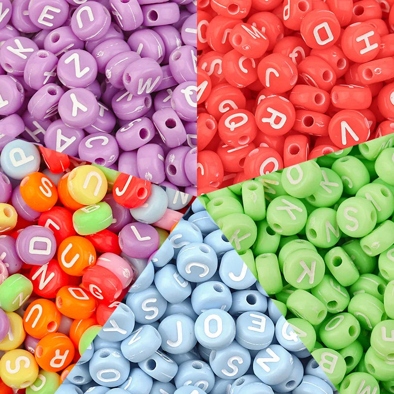 100pcs/pack 7mm Acrylic Colorful Letter Beads