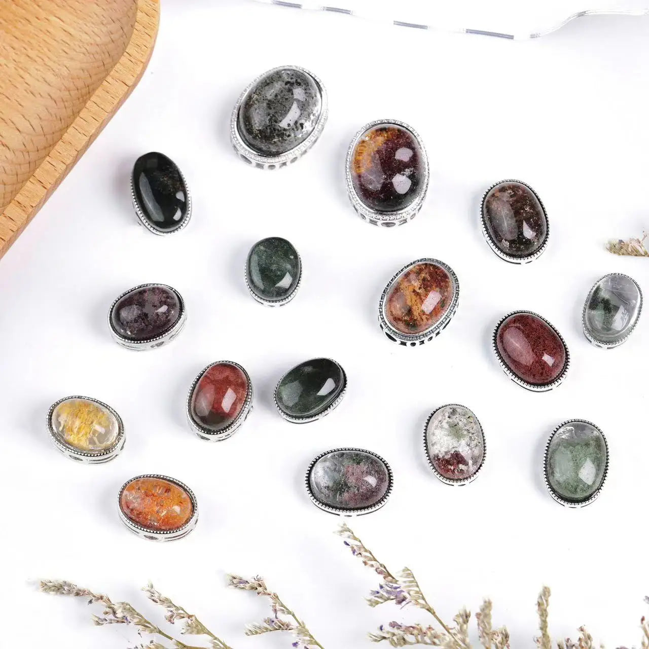 Crystal Healing Stone  Fine Jewelry Natural Colourful Heart Garden Quartz Copper Inlay Ring