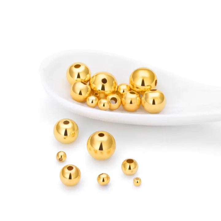 High Quality 6mm Round S925 Silver Beads Gold Plated Beads Jewelry Spacer Silver Beads