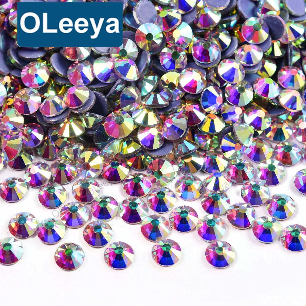 Oleeya Factory Wholesale A4 Grade Crystal AB Colors Hotfix Rhinestones Big Pack for Garment Dress Accessories