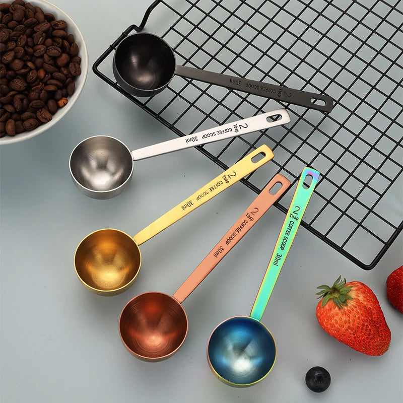 15ml/30ml Stainless Steel 18/10 Gold Plated Scoop Tea Coffee Measure Spoon for Camping