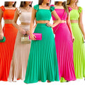 Dropshipping Womens Clothing Summer Ladies 2 Set Vest Crop Top High Waist Pleated Skirt Casual Two Piece Women's Sets Skirts