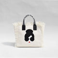 High Quality  Luxury Niche Designer Black  Genuine Leather  Handle Custom Print Design Canvas Fringe Beach Tote Bags
