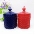 Wholesale Large Empty Red Navy Blue Glass Candle Jars Holders Container with Lid for Making Candles