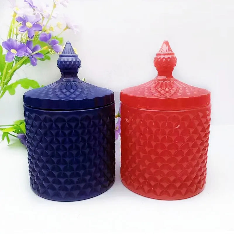 Wholesale Large Empty Red Navy Blue Glass Candle Jars Holders Container with Lid for Making Candles