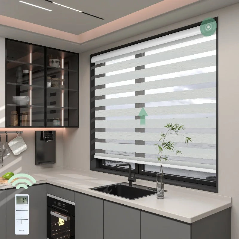 Excellent Quality Wifi Google APP Remote Control Motorized Zebra Roller Blinds for Window Made in China MegaBDM