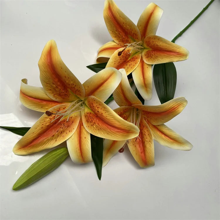 New Arrival B-2807 Colored Lilies 3 Heads 1 Bud Flower Artificial Silk Tiger Lily Flowers