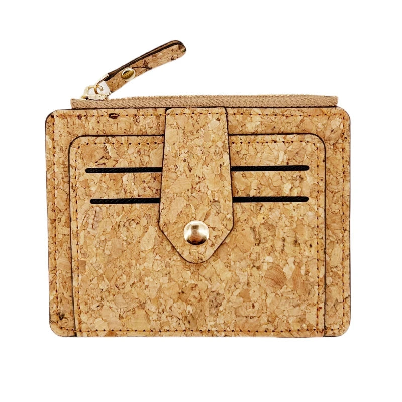 Custom Cork Card Holder with Button Closure Foldable Minimalist Design Multi-Function Organizer Bulk OEM